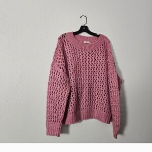Kori Open-Knit Scoopneck Sweater in Dusty Pink Sz L